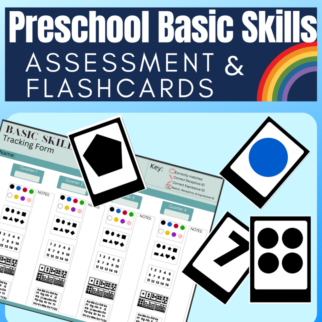 Basic Skill Assessment and Flashcards Colors Shapes Numbers ABLLSR Q1