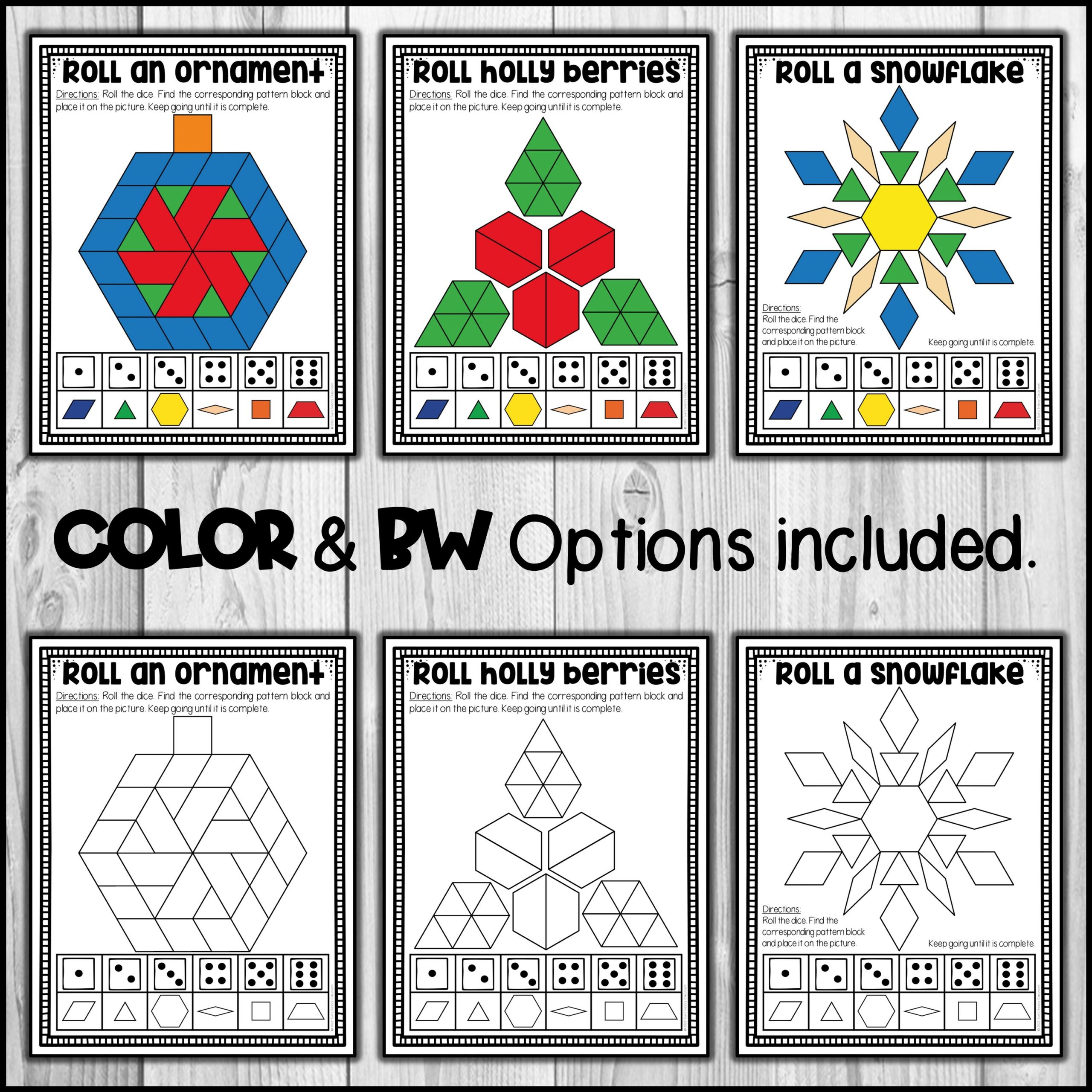 Christmas Roll & Cover Pattern Block Activity Math Game Shapes