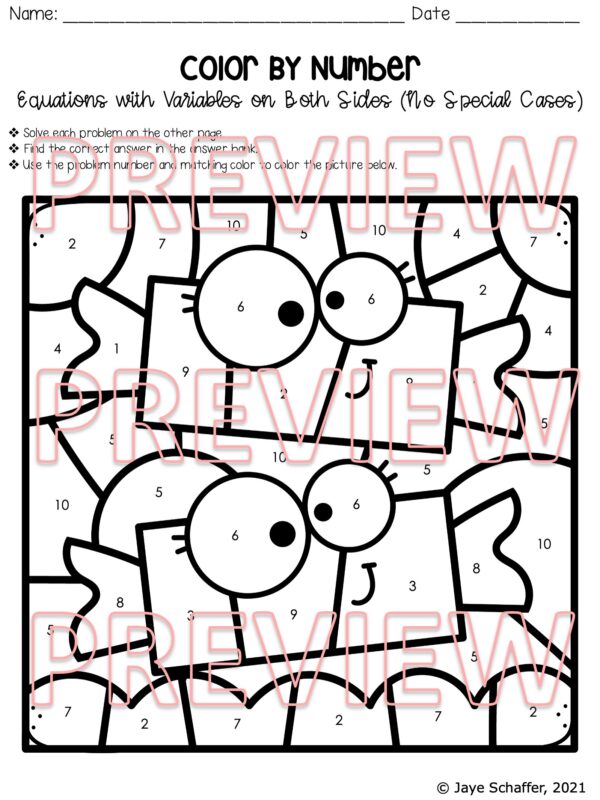 Solving Equations with Variables on Both Sides Coloring Activity - Made ...