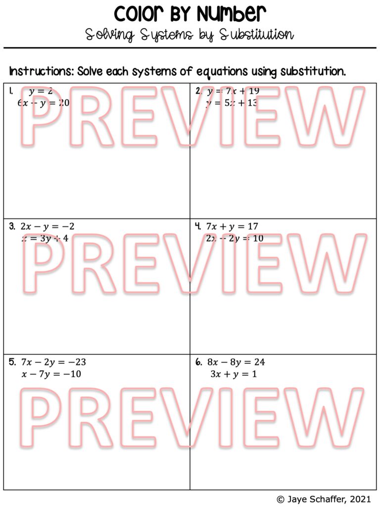 Solving Systems of Equations by Substitution Coloring Activity - Made ...