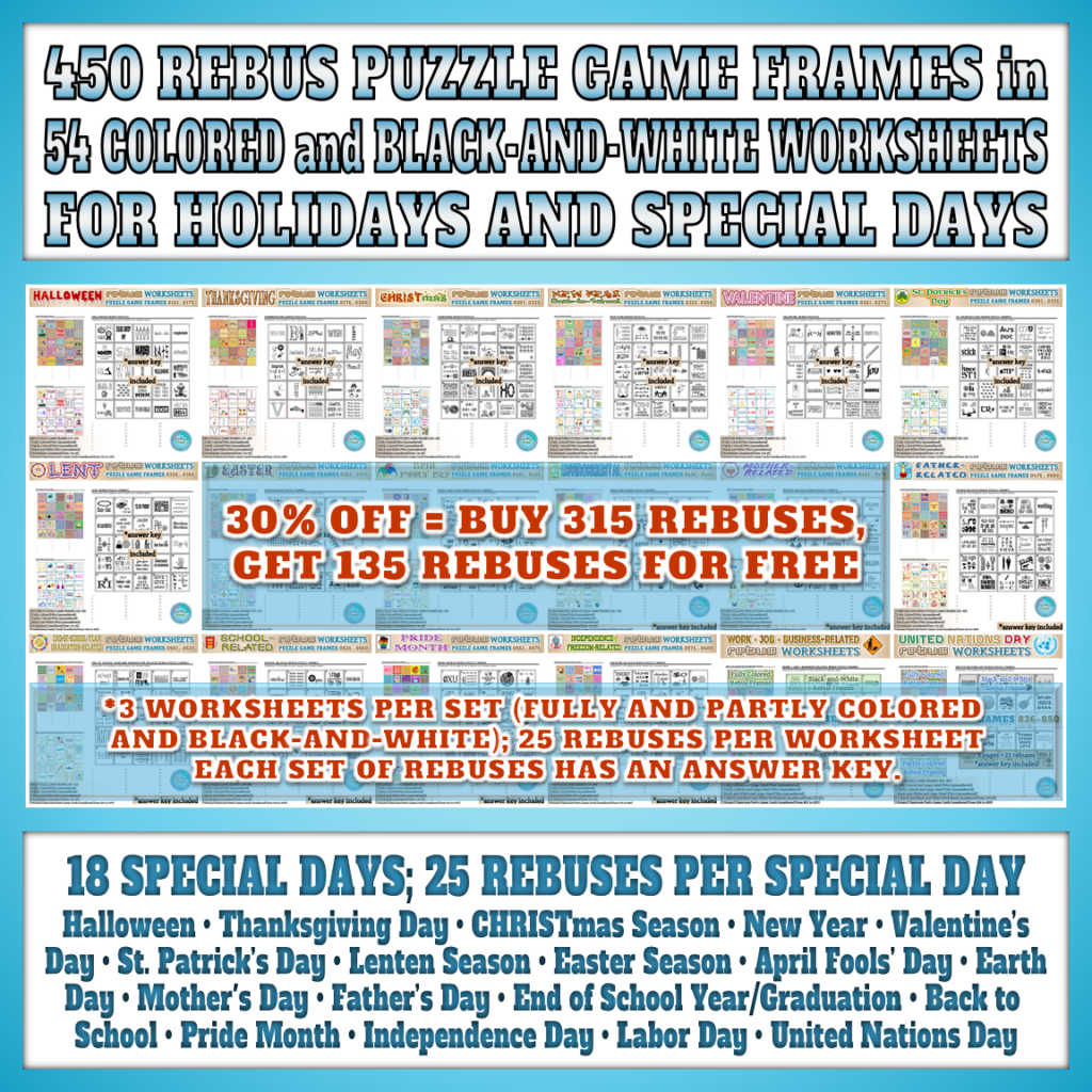 450 Rebuses for Holidays and Special Days in 54 Worksheets | Made By ...