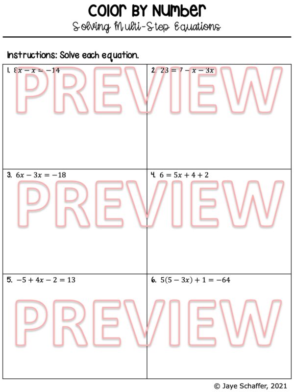 Solving Multi Step Equations Coloring Activity - Made By Teachers
