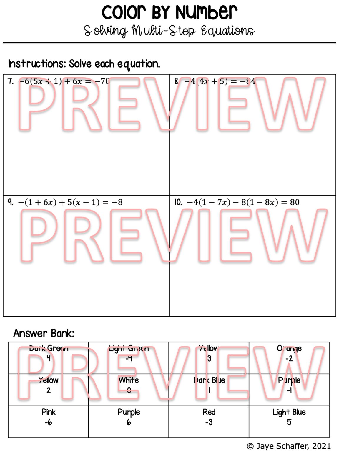 Solving Multi Step Equations Coloring Activity | Made By Teachers