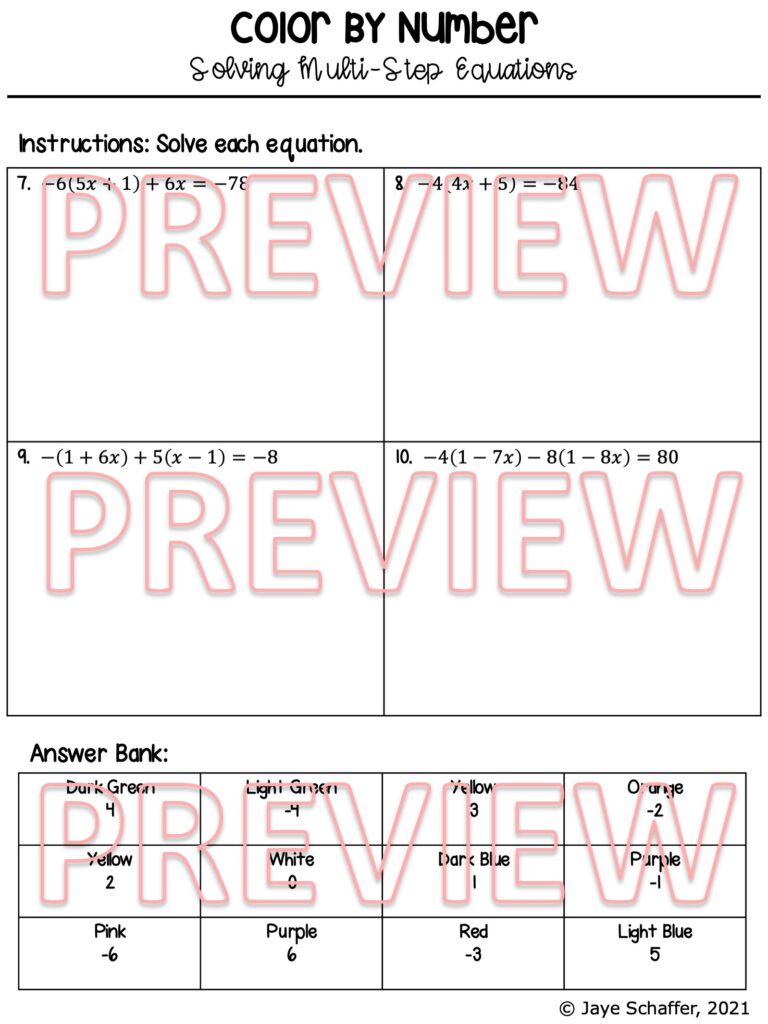 Solving Multi Step Equations Coloring Activity | Made By Teachers