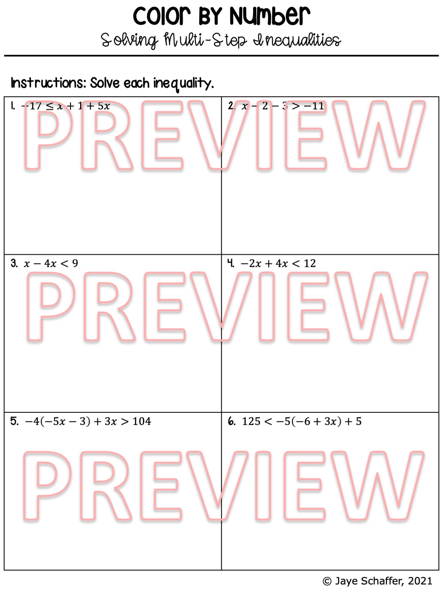 Solving Multi Step Inequalities Coloring Activity | Made By Teachers