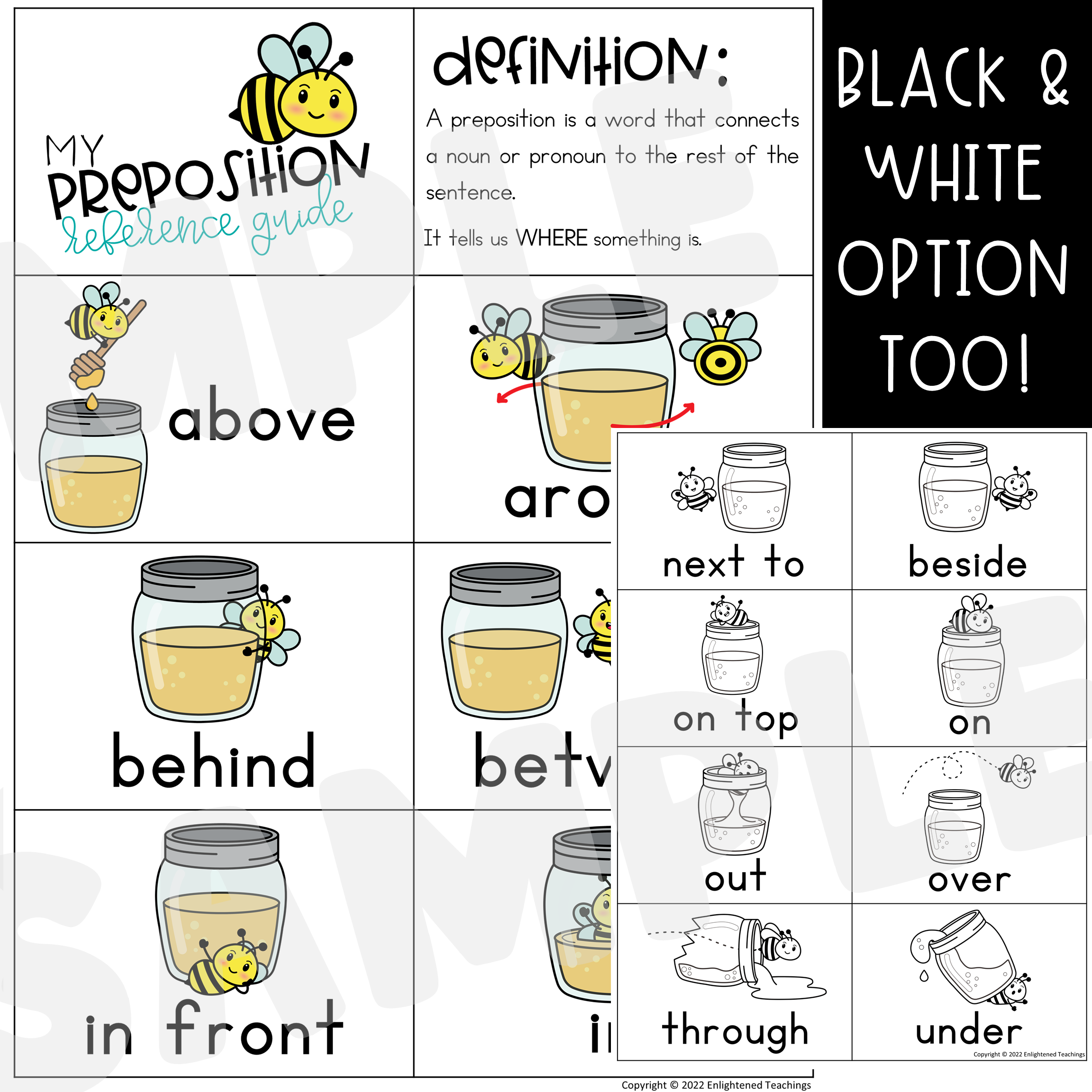 Spring Prepositions Posters Bee Positional Words Prepositions Banner ...