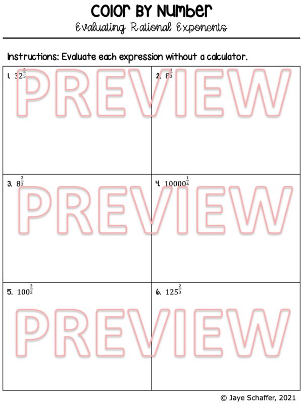 Evaluating Rational Exponents Coloring Activity - Made By Teachers