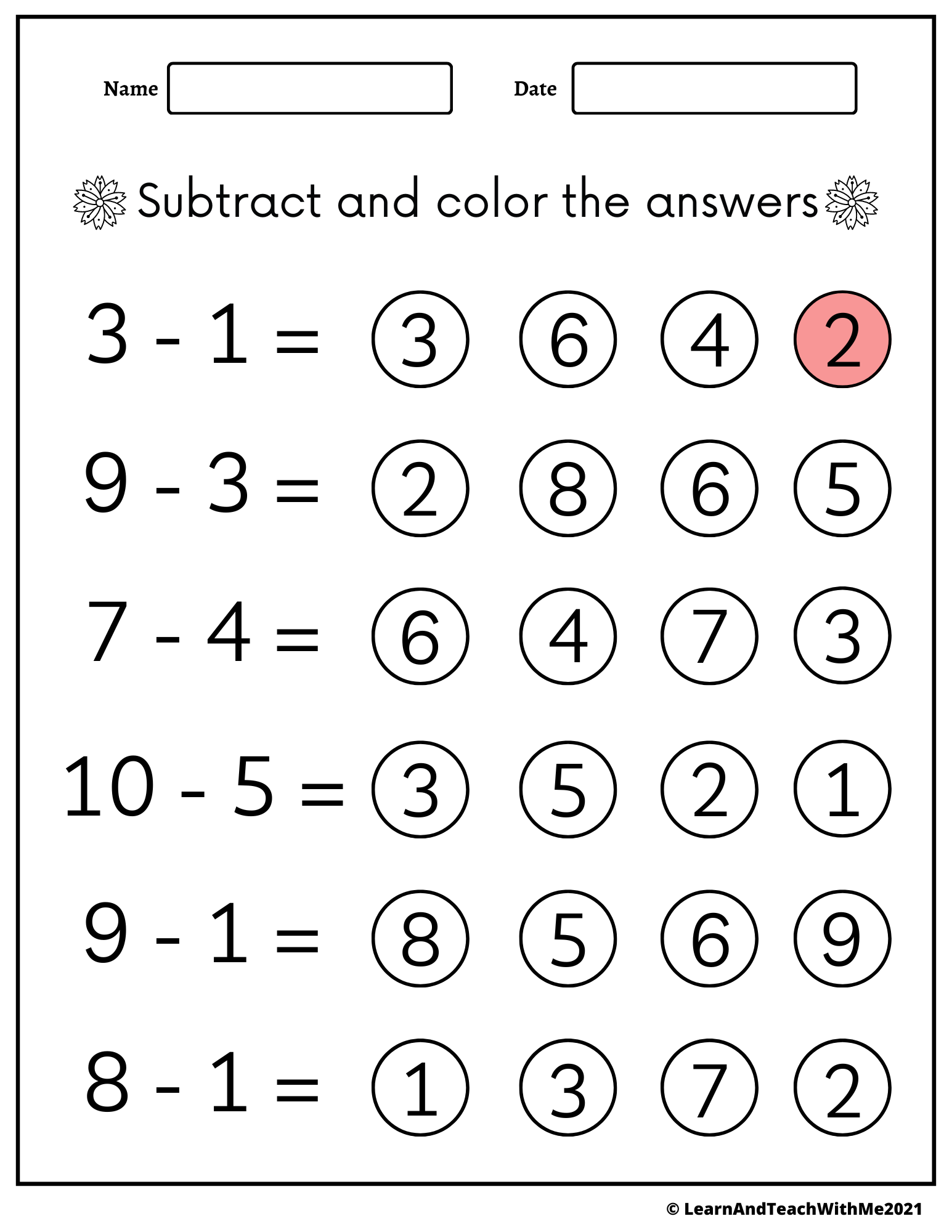 Subtraction Worksheets 1 10 Made By Teachers