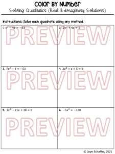 Solving Quadratic Equations Coloring Activity - Made By Teachers