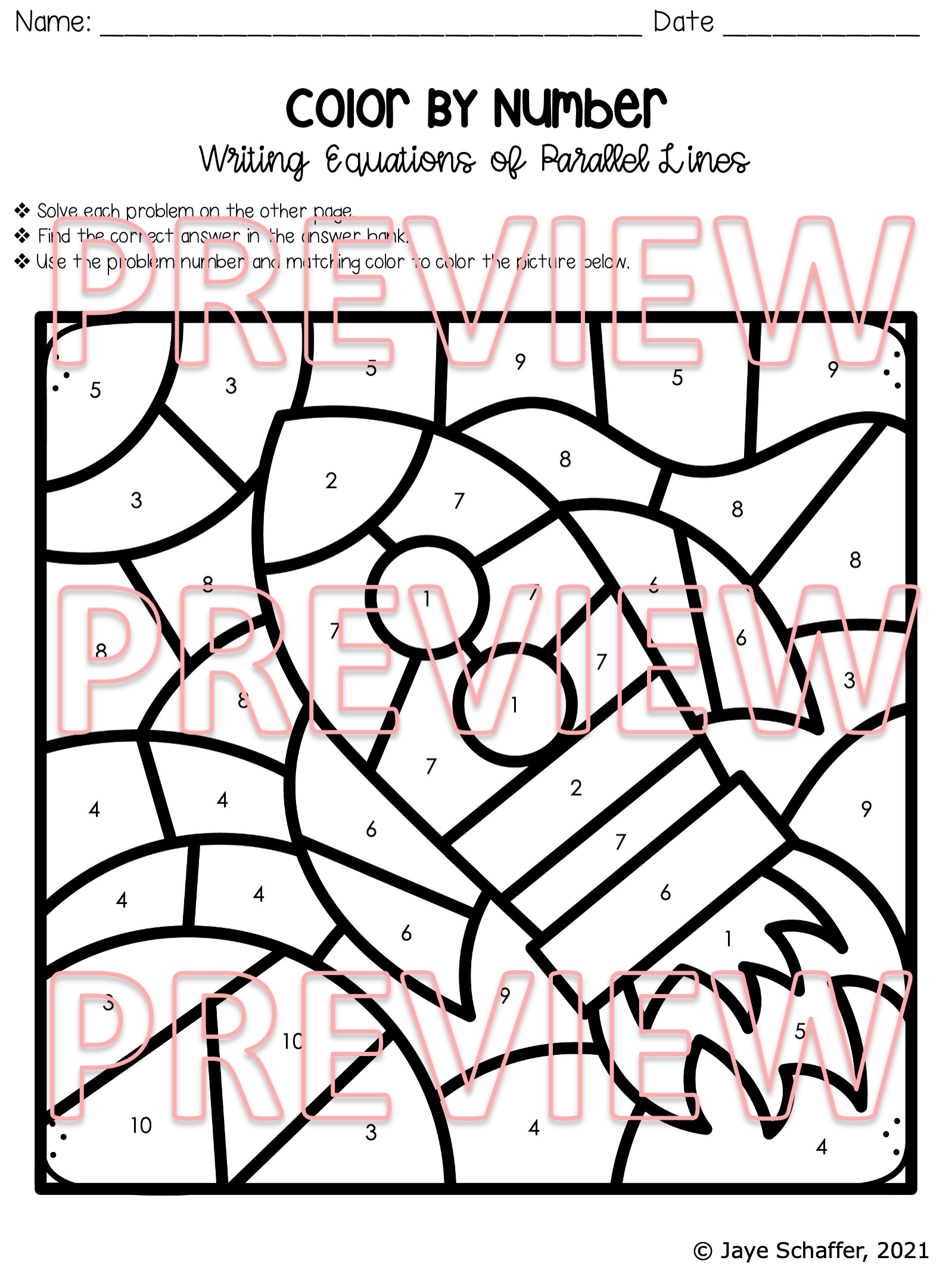 Writing Linear Equations of Parallel Lines Coloring Activity | Made By ...
