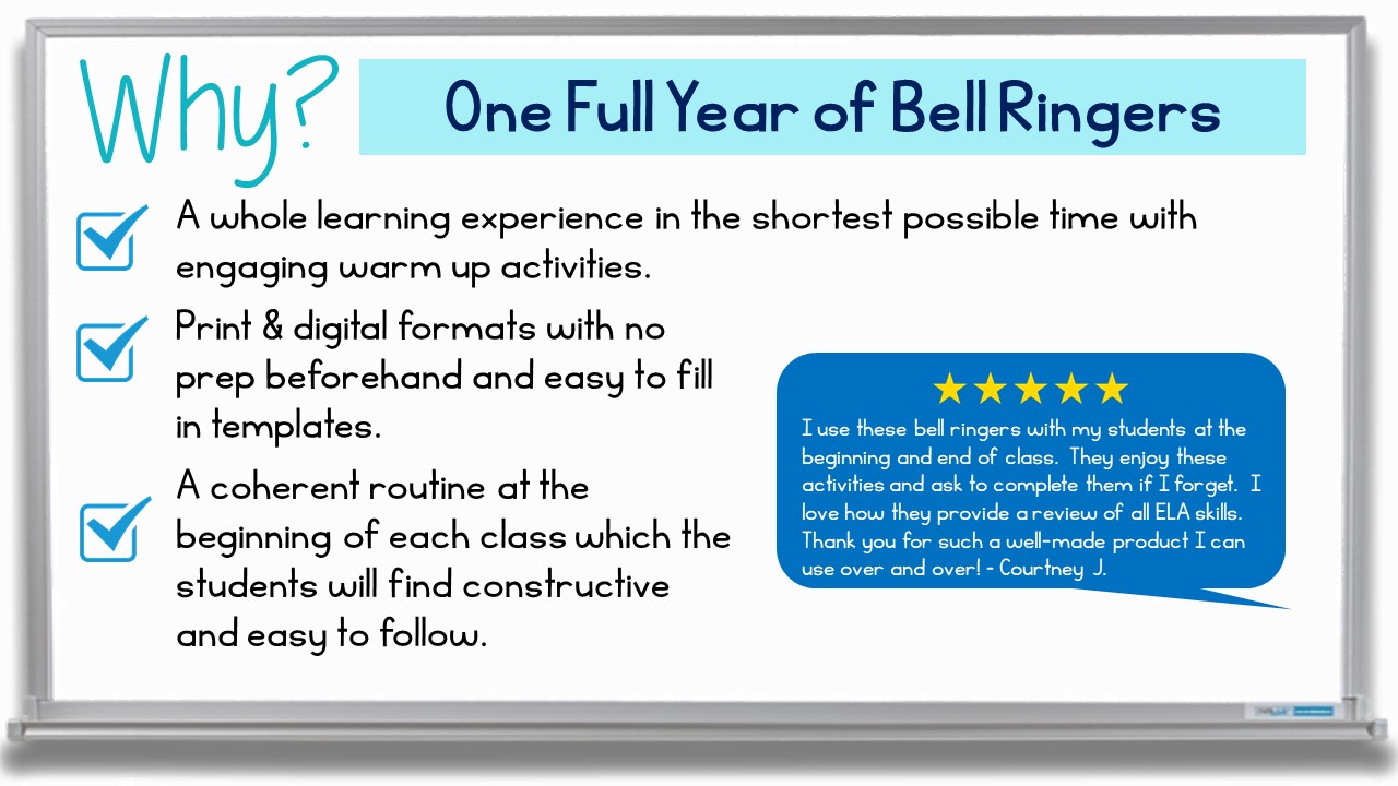 Bell Ringers For Middle School One Year of Daily ELA Warm Up