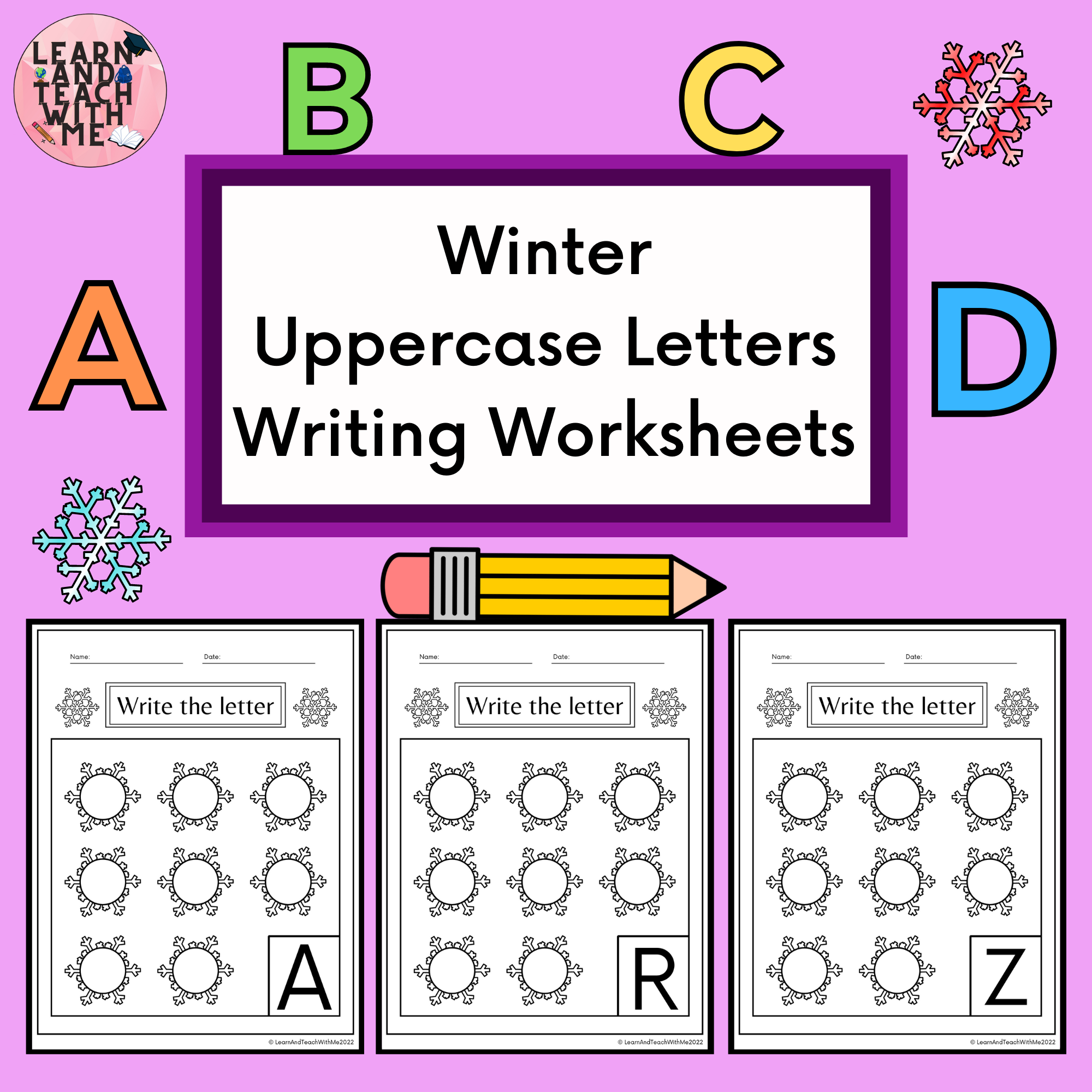 Winter Alphabet Uppercase Letters Writing Worksheets