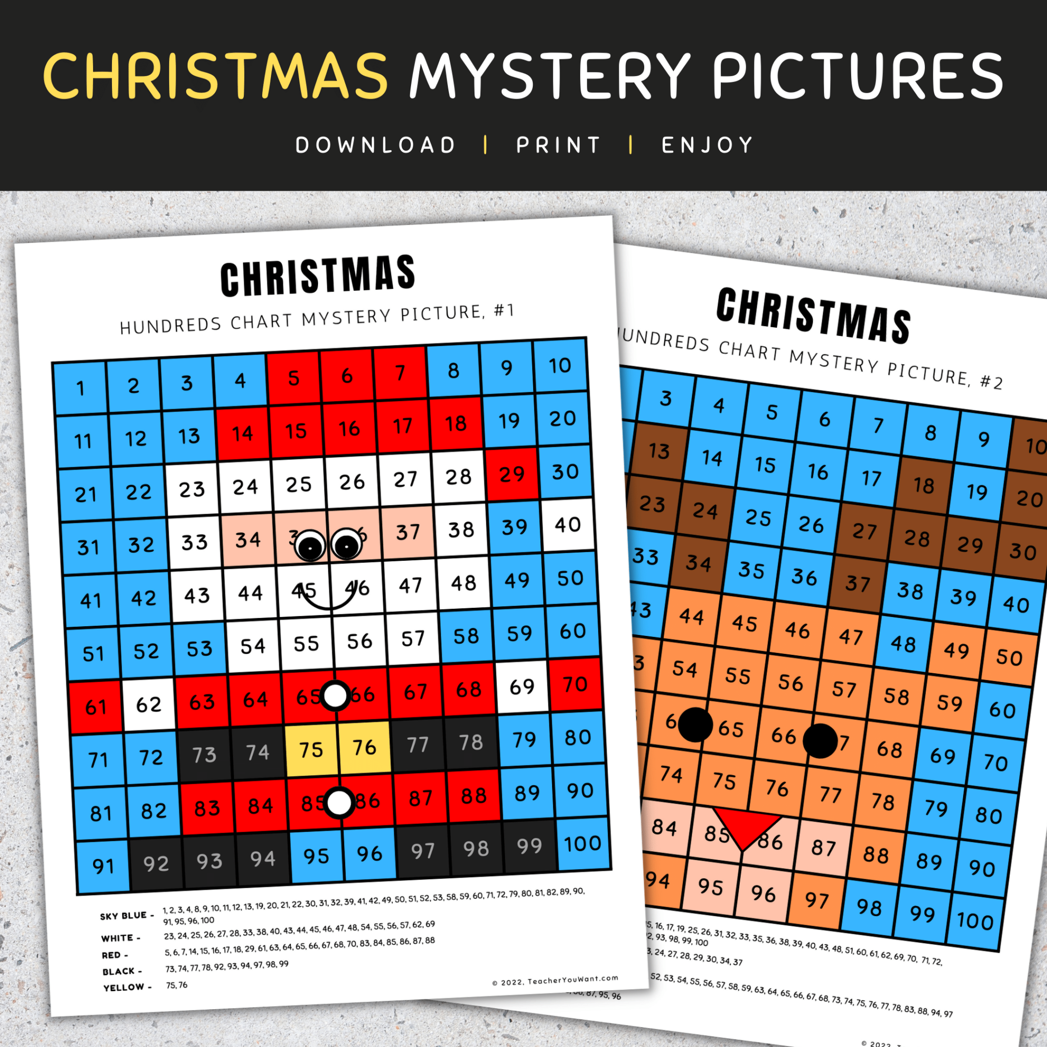 Christmas Math, Hundreds Chart Mystery Picture, Color By Number - Made ...