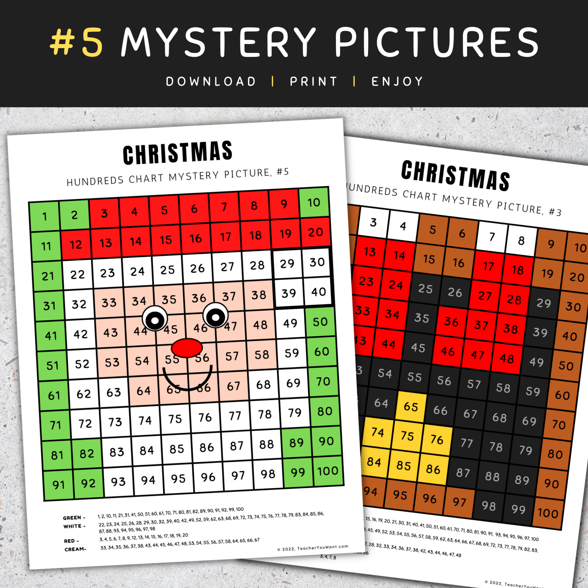 Christmas Math, Hundreds Chart Mystery Picture, Color By Number - Made ...
