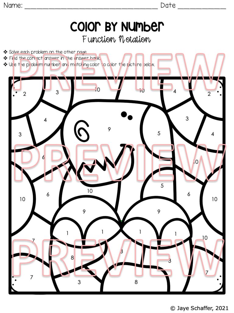 Evaluating in Function Notation Coloring Activity Made By Teachers