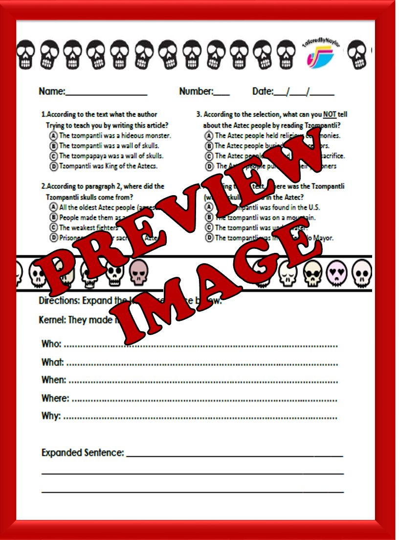 Aztec Life: Informational Text Worksheet (The Tzompantli) | Made By Teachers