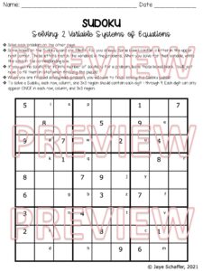 Solving Two Variable Systems Sudoku Puzzle | Made By Teachers