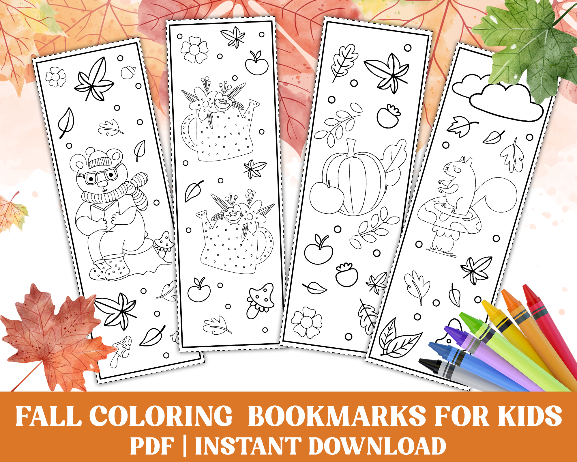 PDF Fall Bookmarks to Color V1 | Printable Autumn Coloring Bookmark for ...