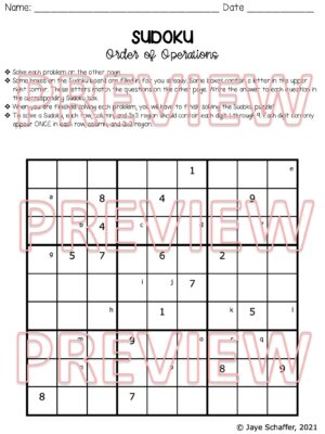 Order of Operations Sudoku Puzzle | Made By Teachers
