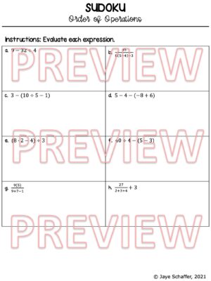 Order of Operations Sudoku Puzzle | Made By Teachers