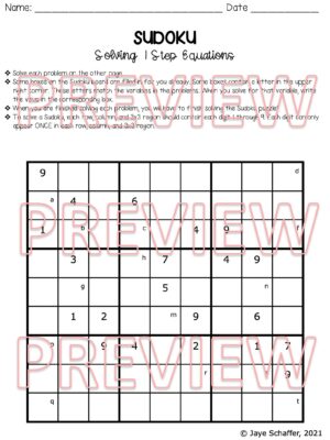 Solving One Step Equations Sudoku Puzzle - Made By Teachers