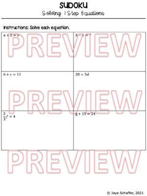 Solving One Step Equations Sudoku Puzzle | Made By Teachers