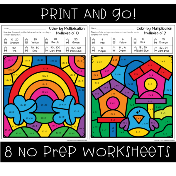 Spring Multiplication Color by Code Number NO PREP Coloring Worksheets ...