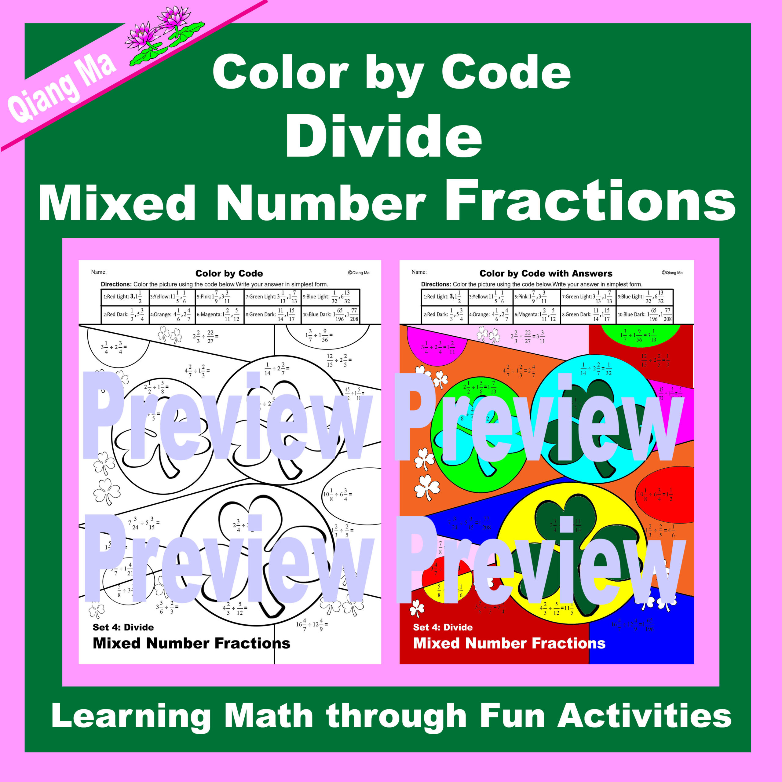 St Patrick s Day Color By Code Divide Mixed Number Fractions Made st-patrick-s-day-color-by-code-divide-mixed-number-fractions-made