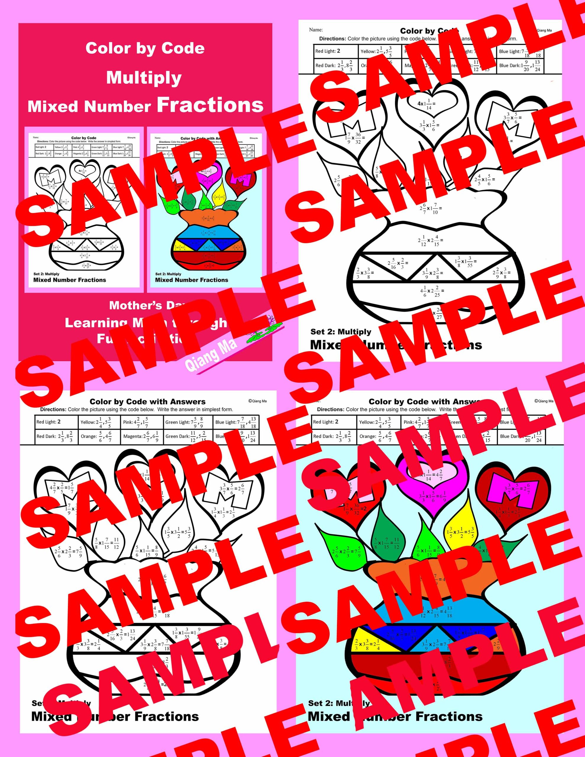 Mother's Day Color by Code: Multiply Mixed Number Fractions | Made By ...