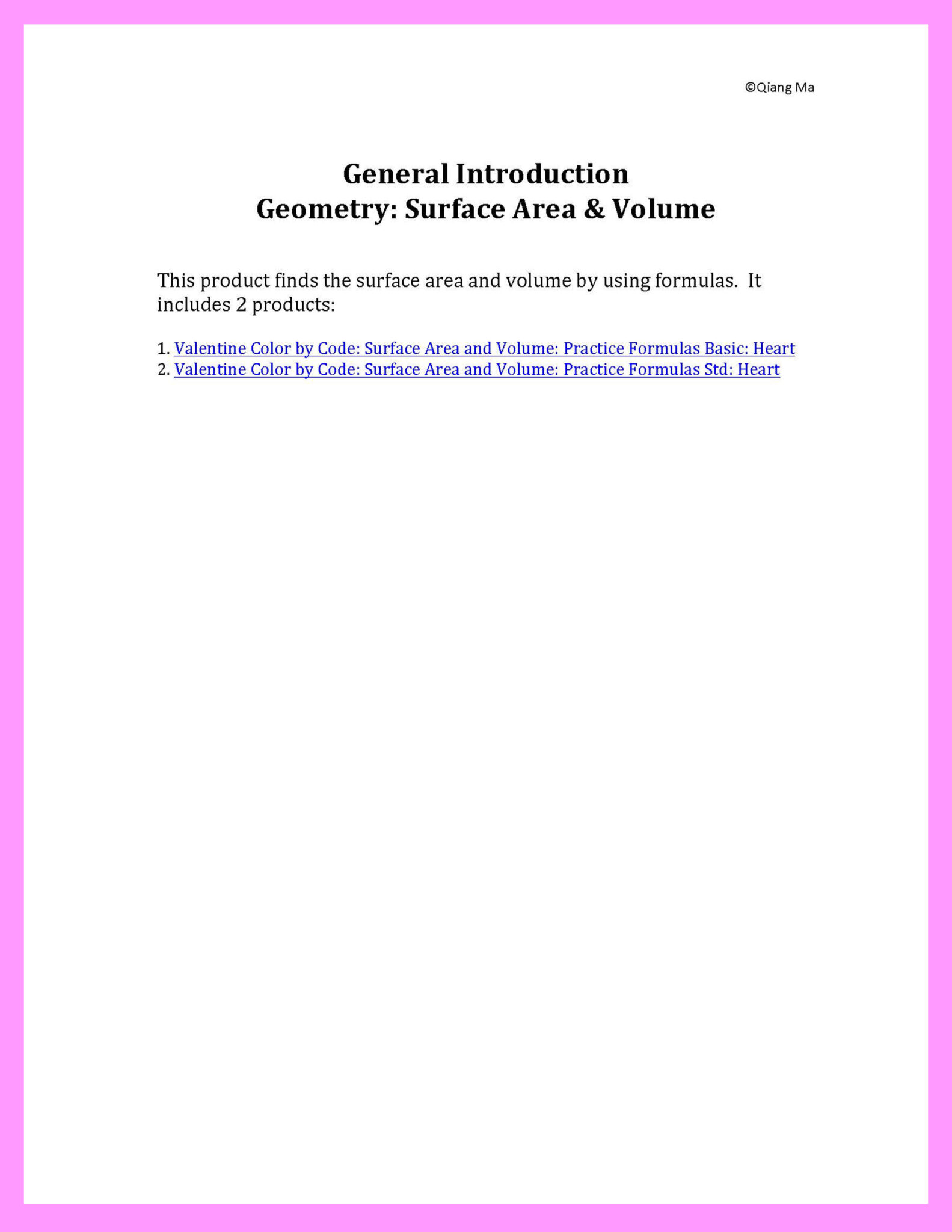 Valentine Color by Code: Surface Area and Volume 2 in 1: Practice ...