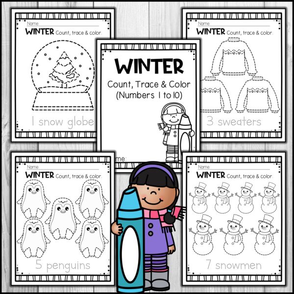 Winter Count, Trace and Color | Math Center and Activity | Numbers 1 to ...