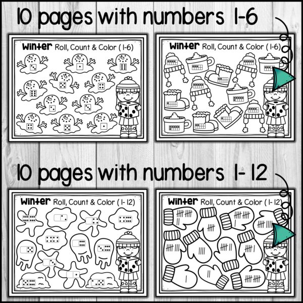 Winter Number Sense Activity | Roll, Count and Color | Winter Math ...