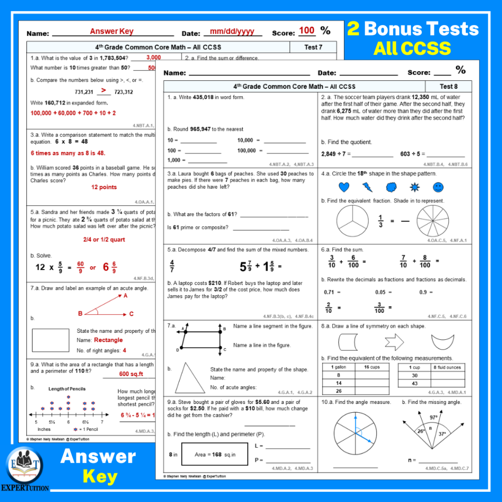 4th Grade Math Spiral Review Worksheets - Quarter 4 - Made By Teachers