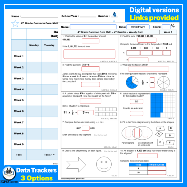 4th Grade Math Spiral Review Worksheets - Quarter 4 - Made By Teachers