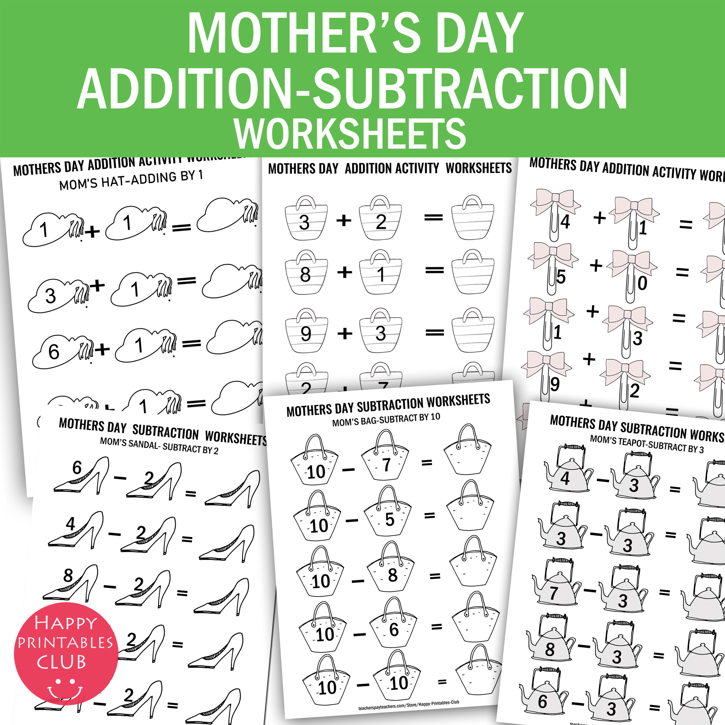Mothers Day Addition And Subtraction Math Activity Worksheets Made By 