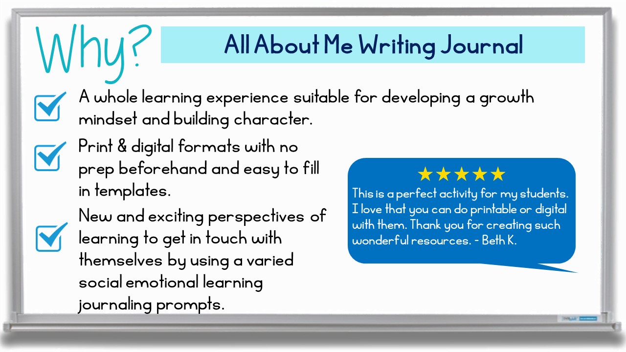 SEL Journaling Prompts - All About Me Daily Writing - ONE YEAR Journal |  Made By Teachers