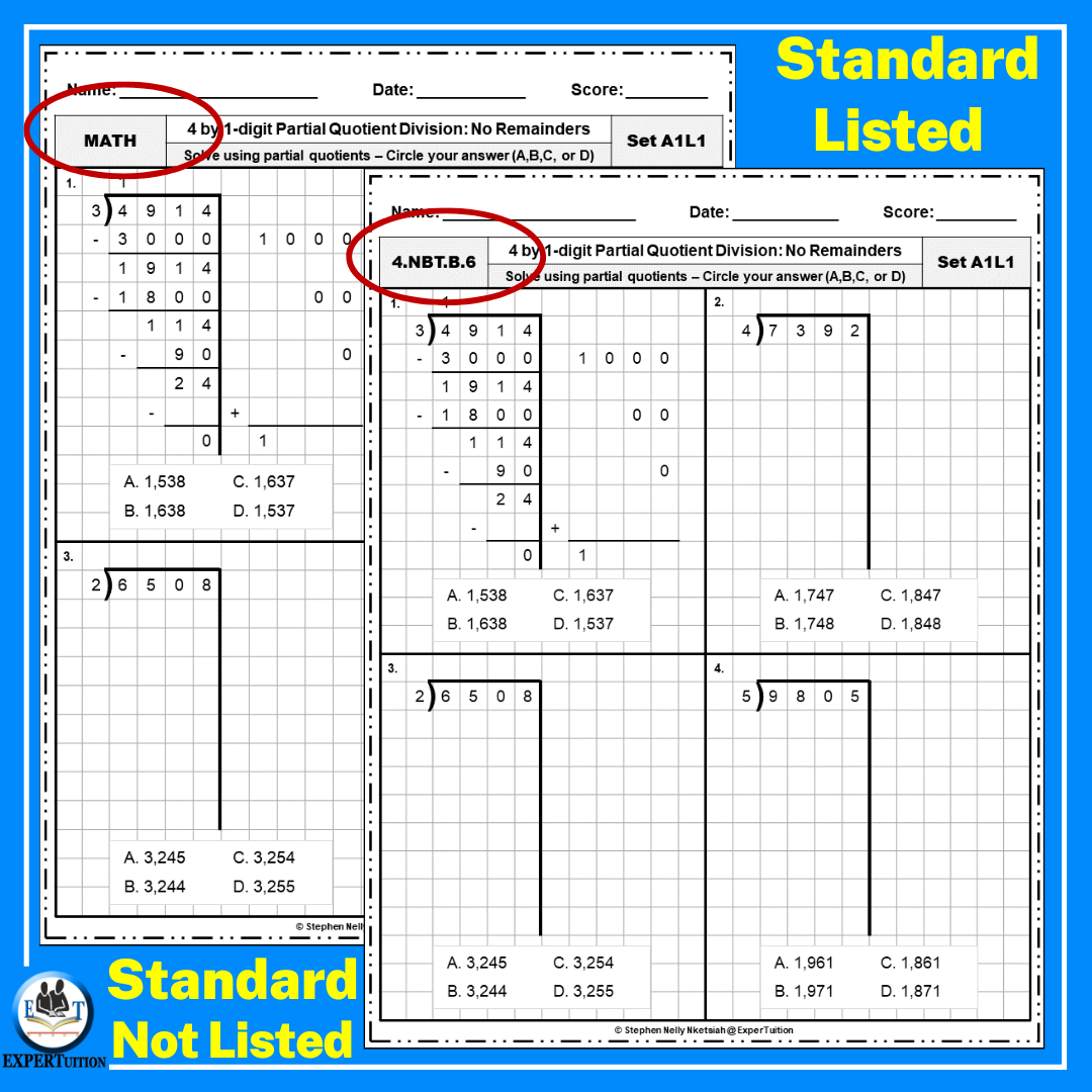 Partial Quotients Division With And Without Remainders Practice