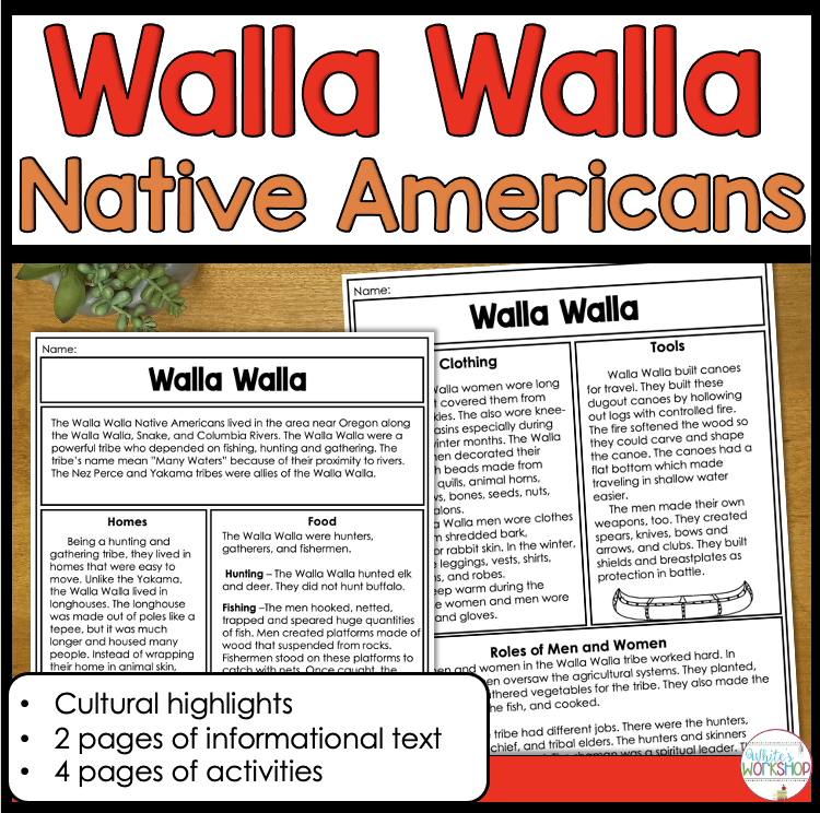 Walla Walla Native Americans Reading and Comprehension Activities