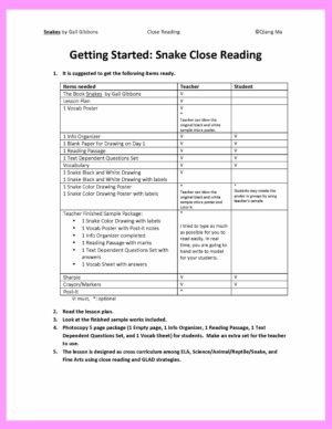 Close Reading: Snakes by Gail Gibbons | Made By Teachers