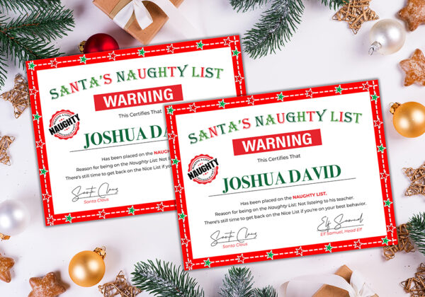Santa Warning Letter Certificate, Santa Naughty List Certificate ...