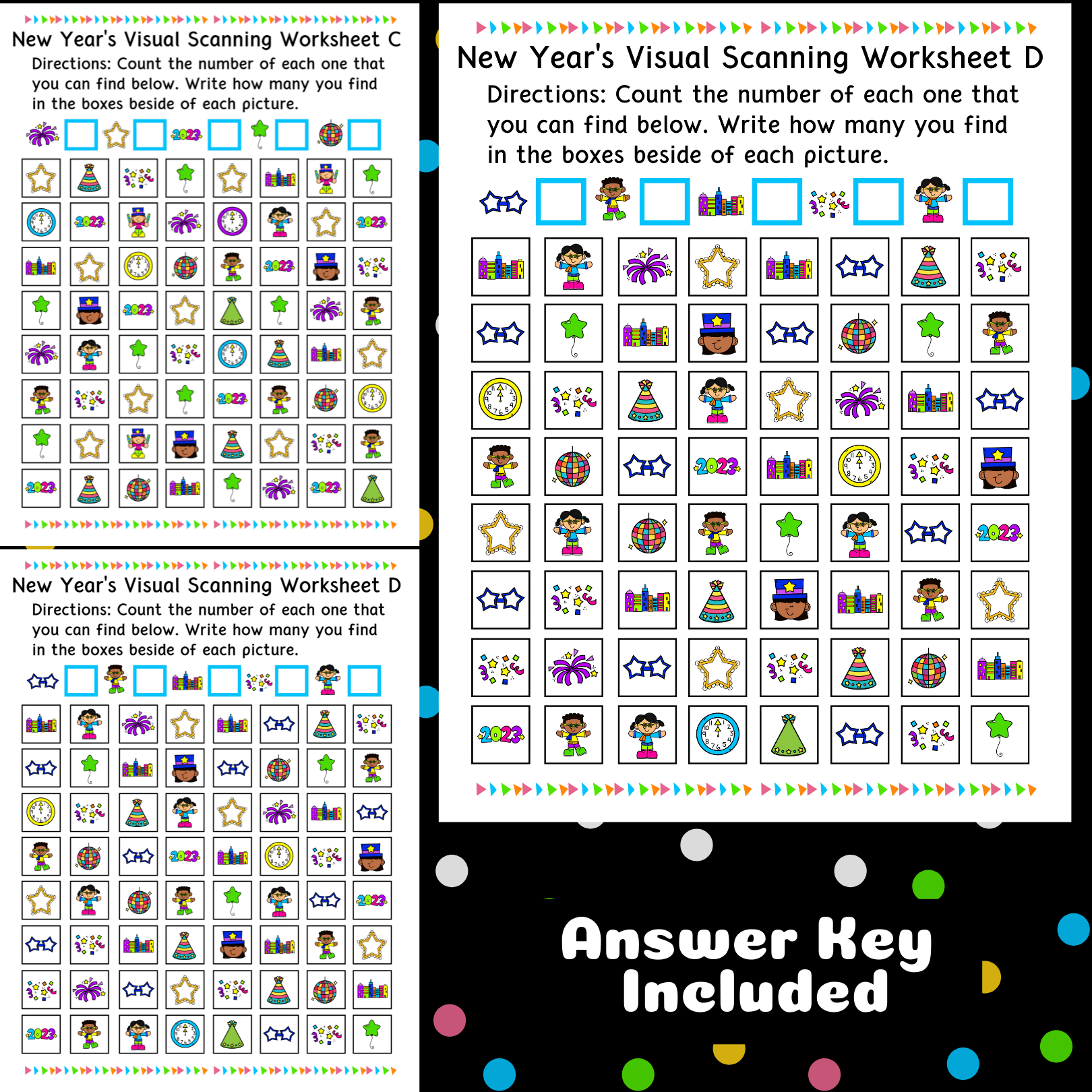 New Year s Visual Scanning Worksheets Made By Teachers