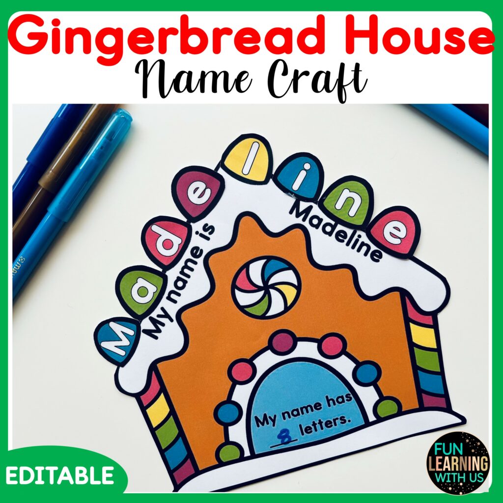 Editable Gingerbread House Name Crafts Winter Name Craft Activity
