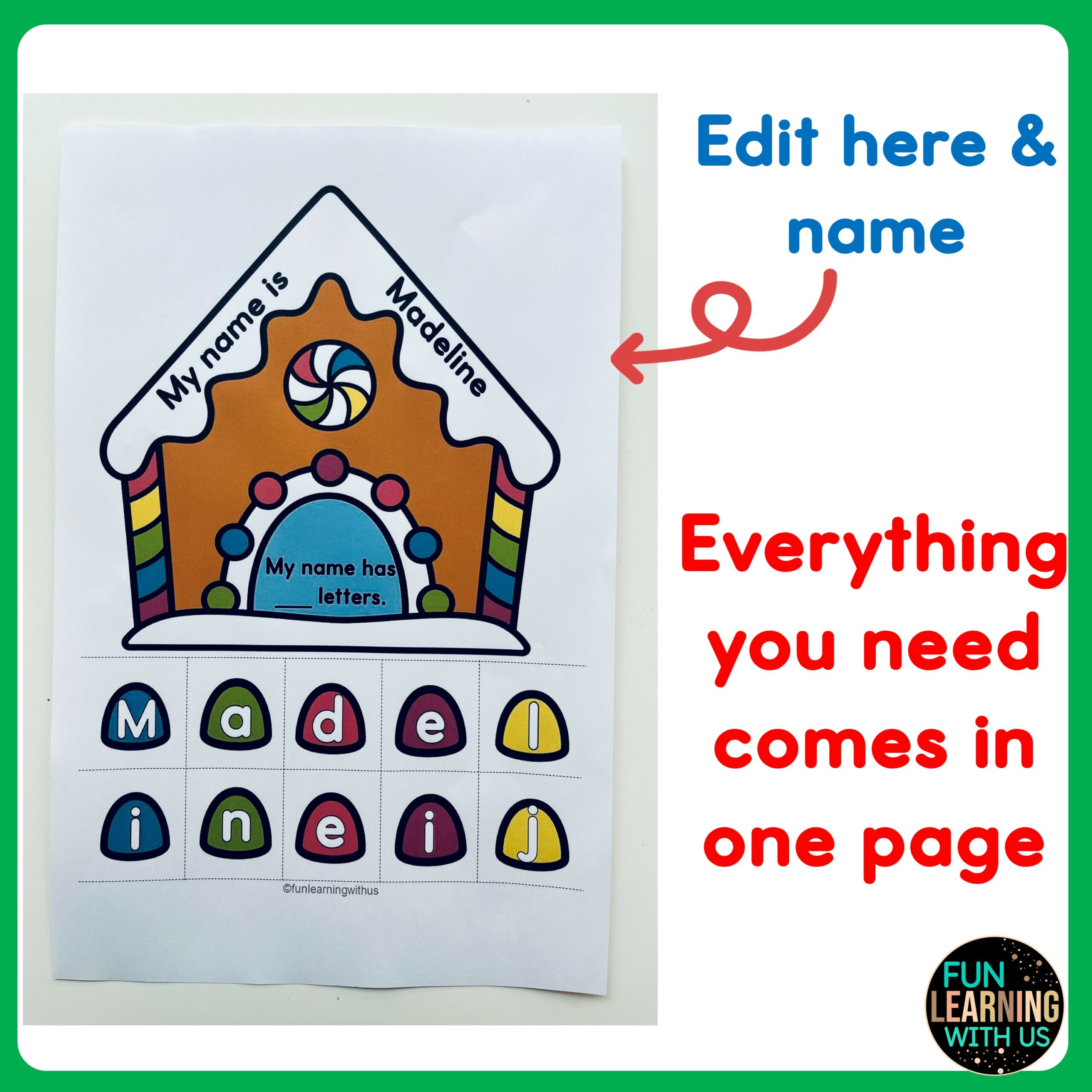 Editable Gingerbread House Name Crafts Winter Name Craft Activity