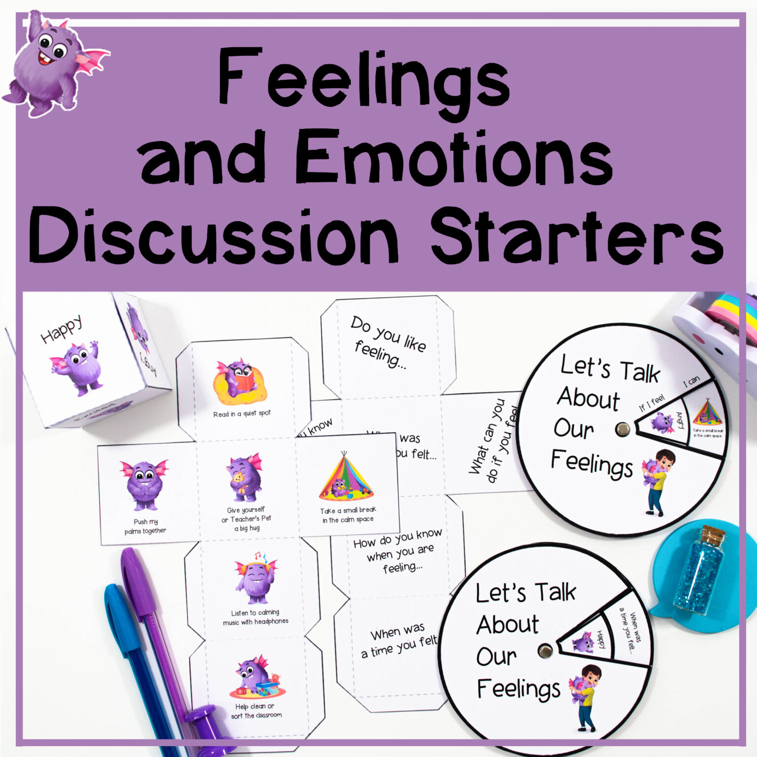 Feelings & Emotions Dice & Spinners Discussion Starters & Calming