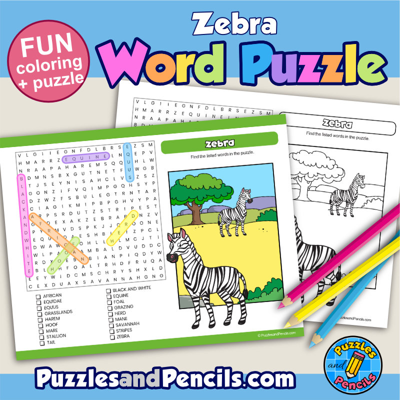 Zebra Word Search Puzzle Activity Page | Wordsearch | Made By Teachers