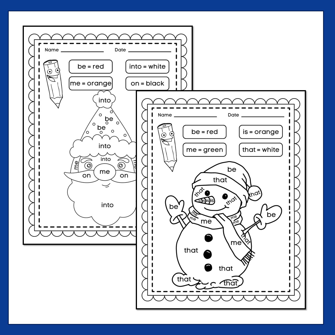 Christmas Color By Sight Word Kindergarten December Winter Coloring 