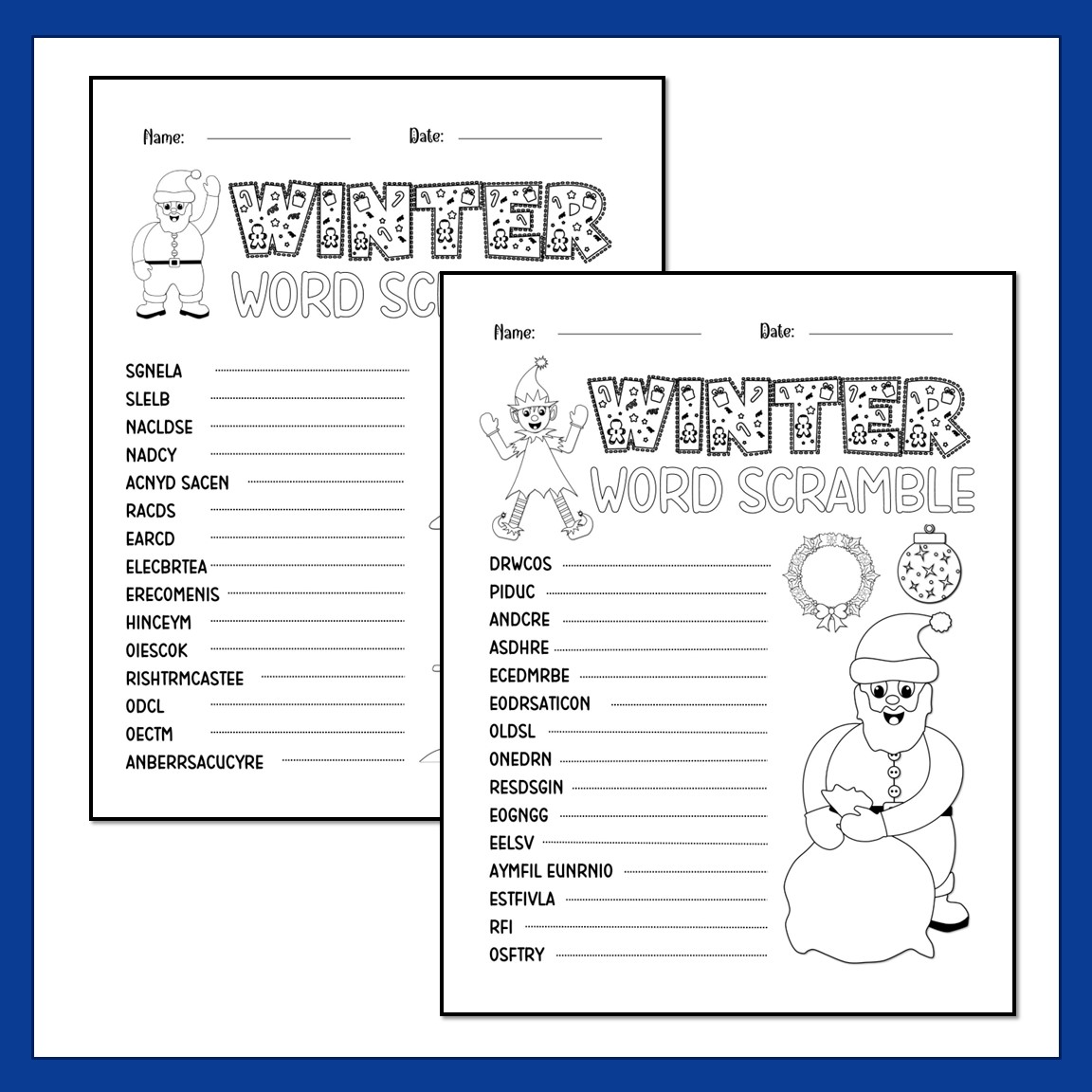 Christmas Winter Themed Word Scramble December Activities (90 Words