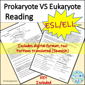 ESL Biology Prokaryote vs Eukaryote Cell Reading Worksheet