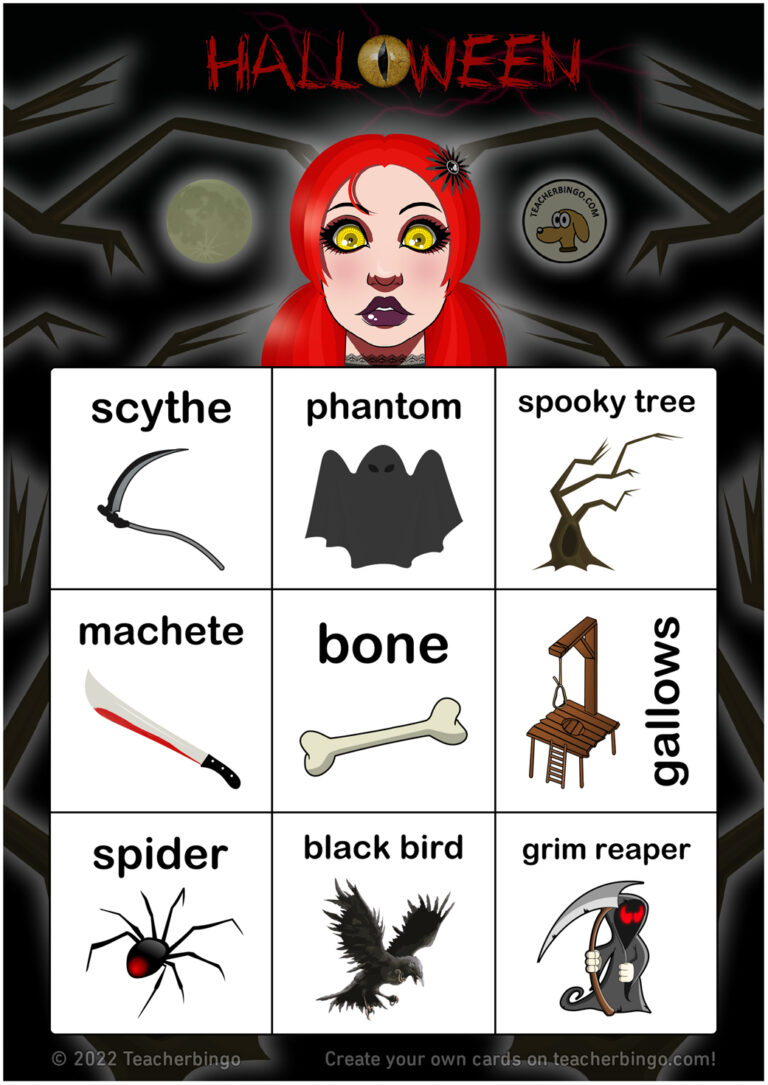 Scary Halloween Bingo 3x3 (5 pages + call sheet) Made By Teachers