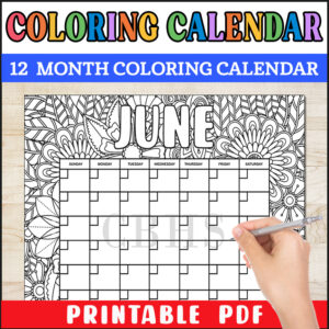 Printable 12 Month Coloring Calendar Floral Pattern , Printable Flower Doodle Calendar to Color
